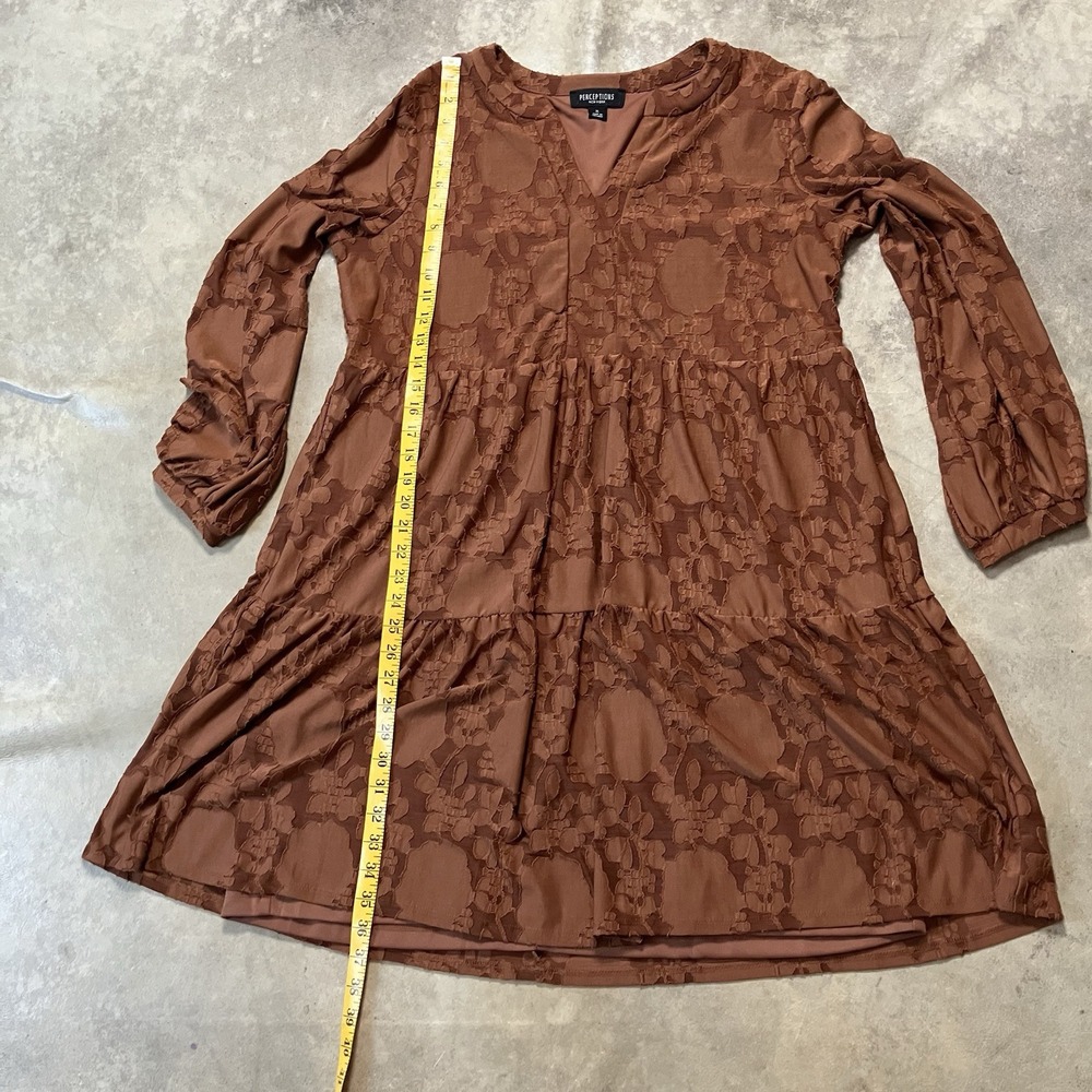 Perceptions Dress Womens Size XL Brown Lace Babydoll Long Sleeve V Neck - Picture 3 of 8